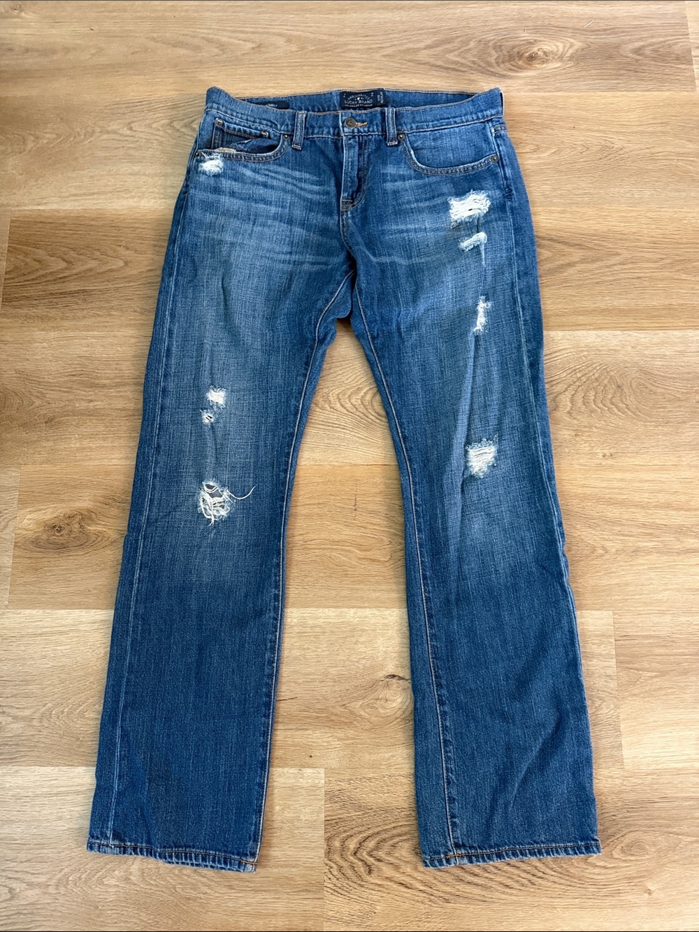 Lucky Brand Sienna Tomboy Distressed Straight-Leg Jeans in Blue size 6